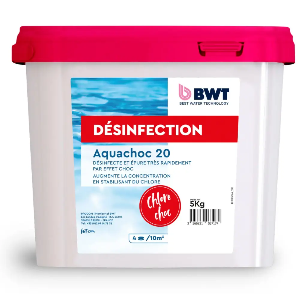 CHLORE CHOC en pastilles 20 Gr Aquachoc 20 - 5 Kg BWT