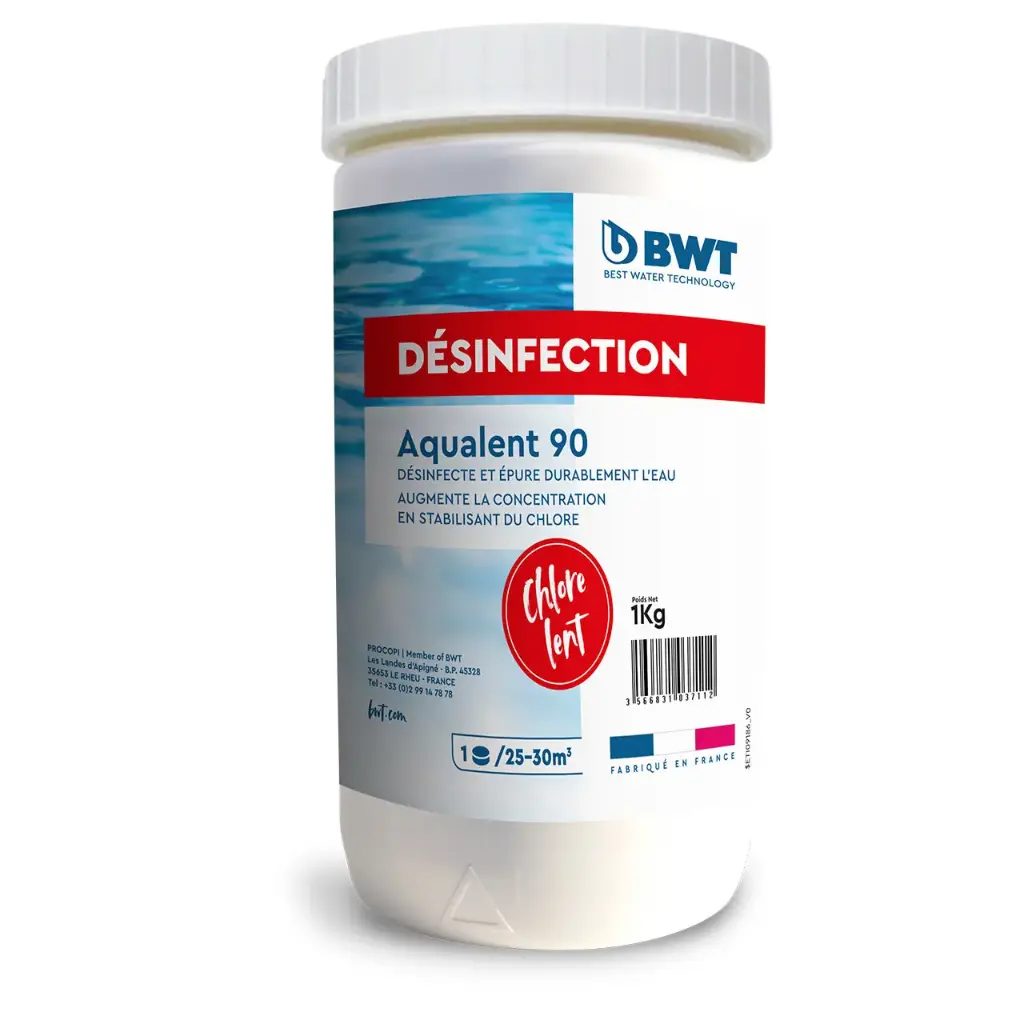 CHLORE LENT, galet 200/250 Gr Aqualent 90 - 1 Kg BWT