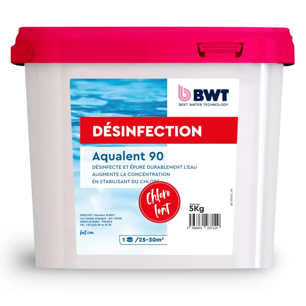 CHLORE LENT galet 200/250 Gr Aqualent 90 - 5 Kg BWT