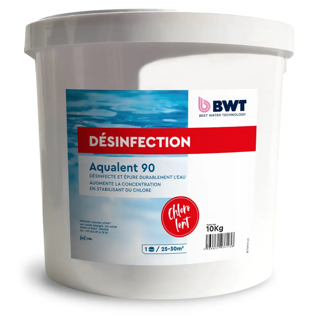 CHLORE LENT, galet 200/250 Gr Aqualent 90 - 10 Kg BWT