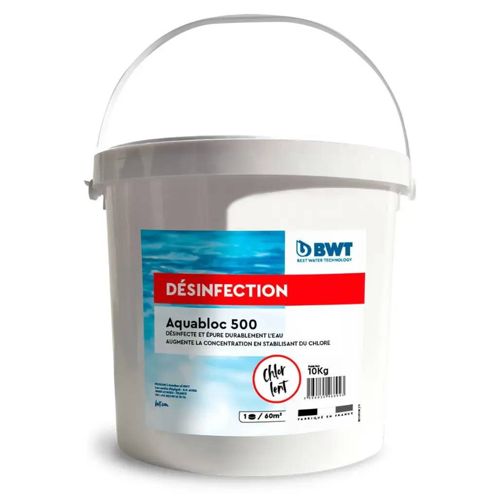 CHLORE LENT,galet de 500 Gr Aquabloc 500 nu 10Kg