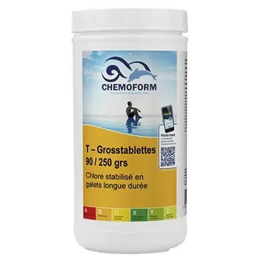 CHEMOFORM Chlore lent stabilisé galets de 250 gr boîte de 1 kg